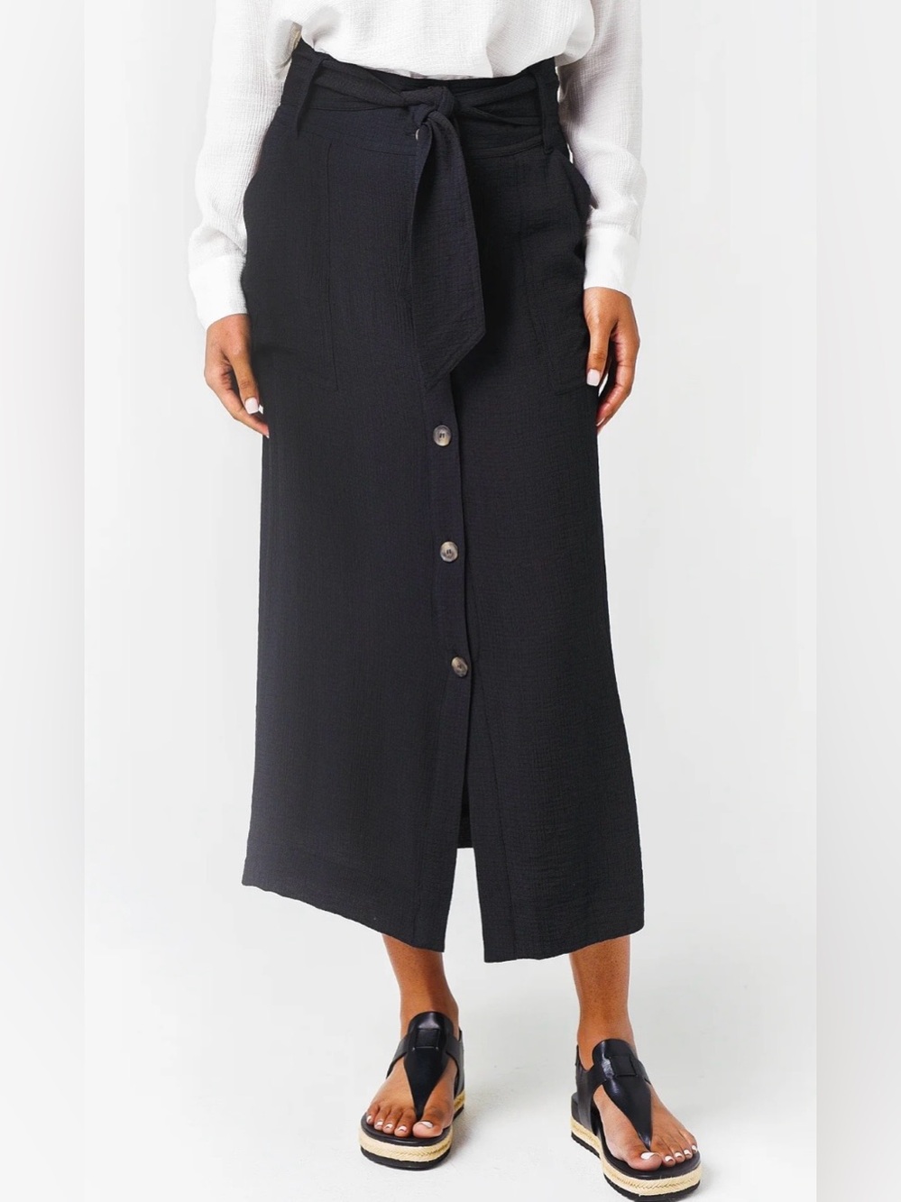 Brochu Walker Carpi Black Button-Front Midi Skirt S